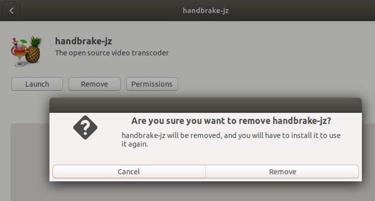 Using software installer to uninstall handBrake
