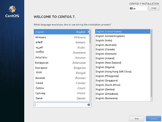 CentOS Installer loaded - select thee language